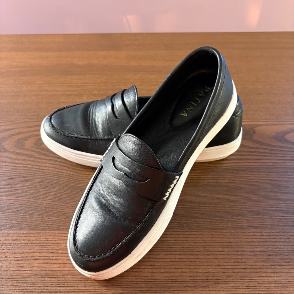 Patina Penny Loafer Sneakers Womens 8 Black Leather Shoes Slip On Handmade - Picture 9 of 10